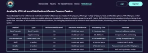 Ocean Breeze withdrawal screen or withdrawal terms